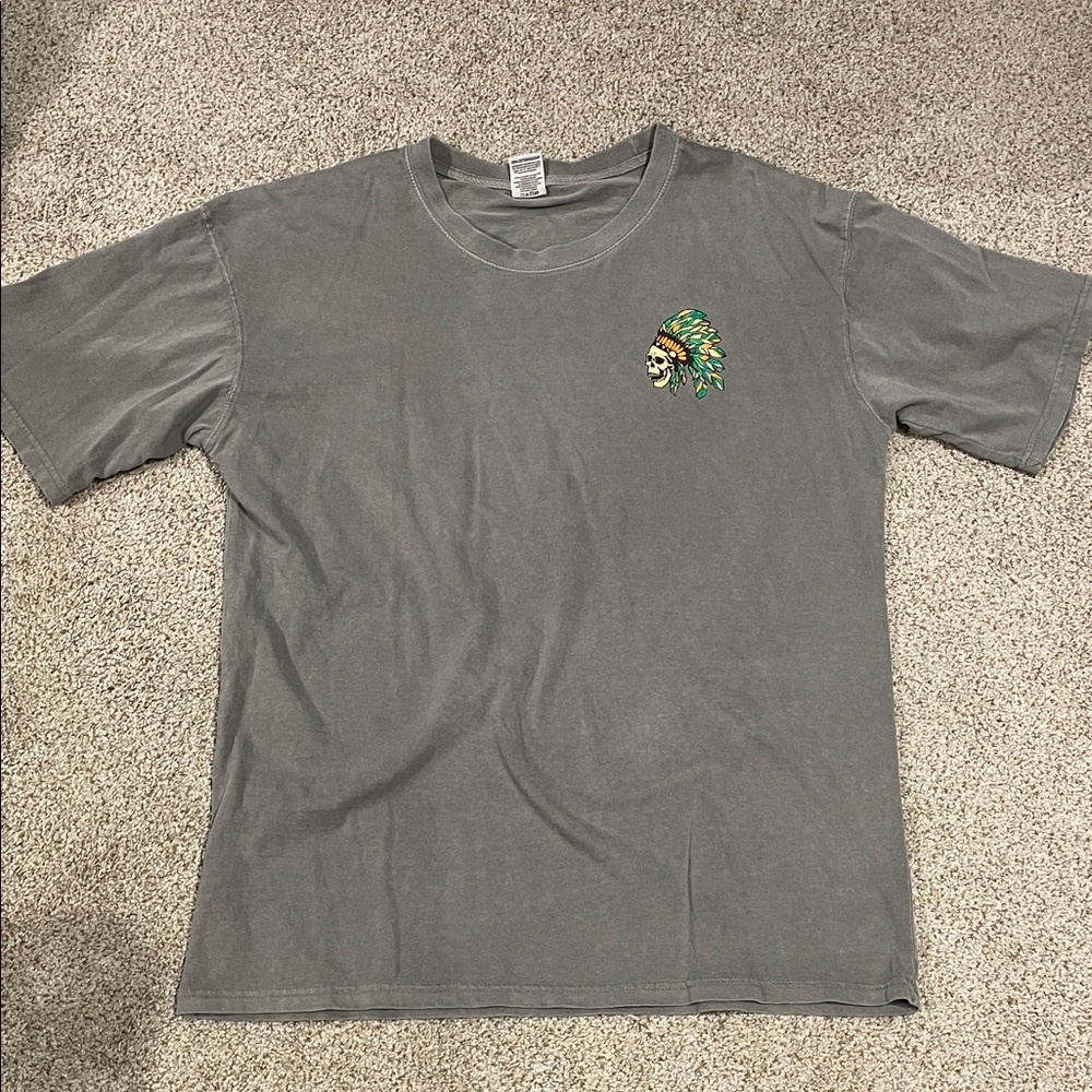 Gray T-Shirt with Embroidered Native Design